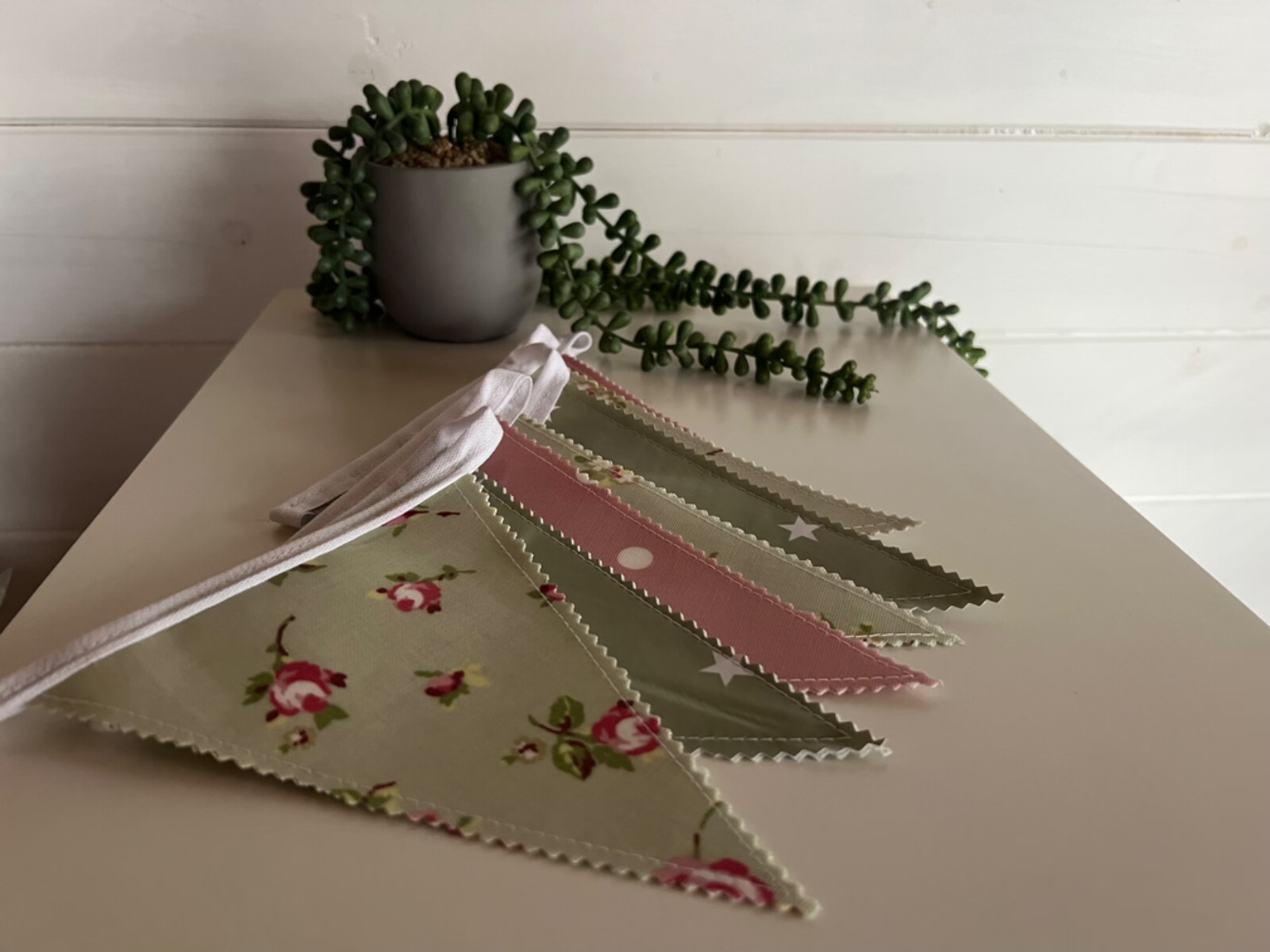 Handmade Outdoor Waterproof Bunting Sage Star Vintage Pink Floral All Lengths