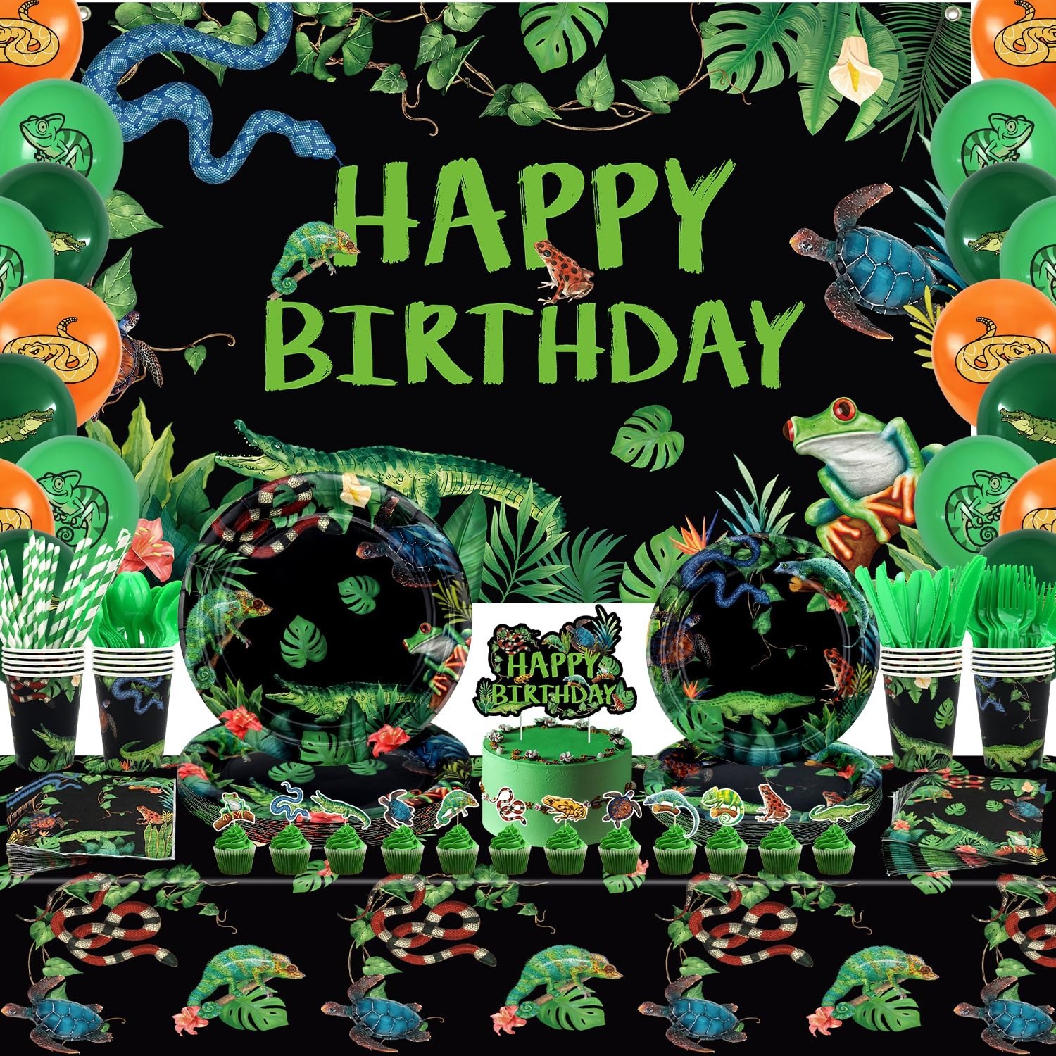 KEFAN Reptile Party Decorations, Wildlife Lizards Snakes Crocodiles Party Tab…