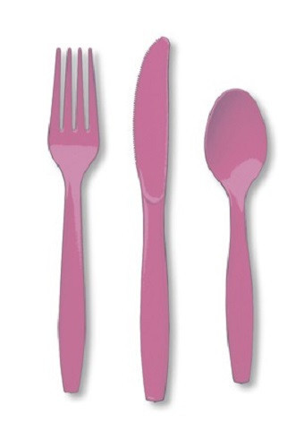 24 pc Cutlery Forks Spoons Knives Red Blue Yellow Green Purple Pink Black