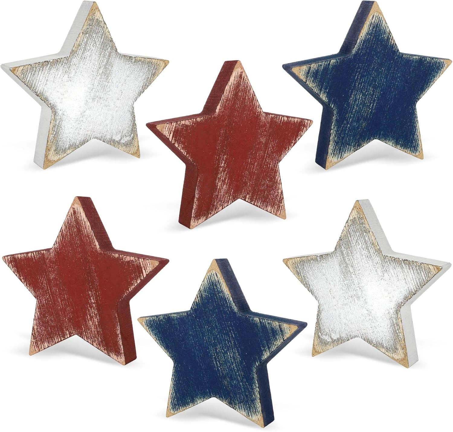 4Th of July Decorations Wooden Star Set of 6, Red White and Blue Decorations, Vi