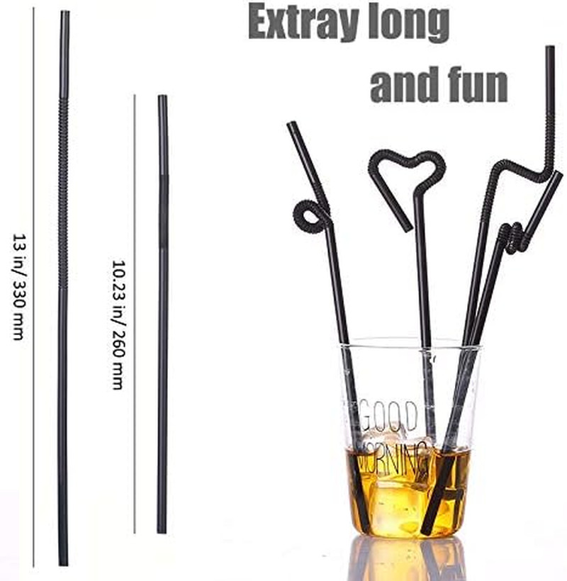 ALINK 200 PCS Flexible Black Plastic Drinking Straws, 10.3 Inches Extra Long Dis