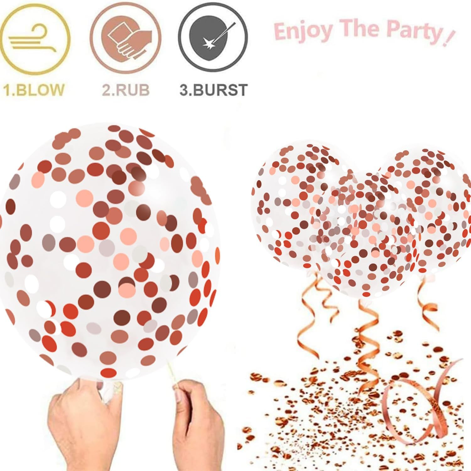 Rose Gold Confetti Balloons, 50 Pack 12 Inch White and Rose Gold Latex Balloons