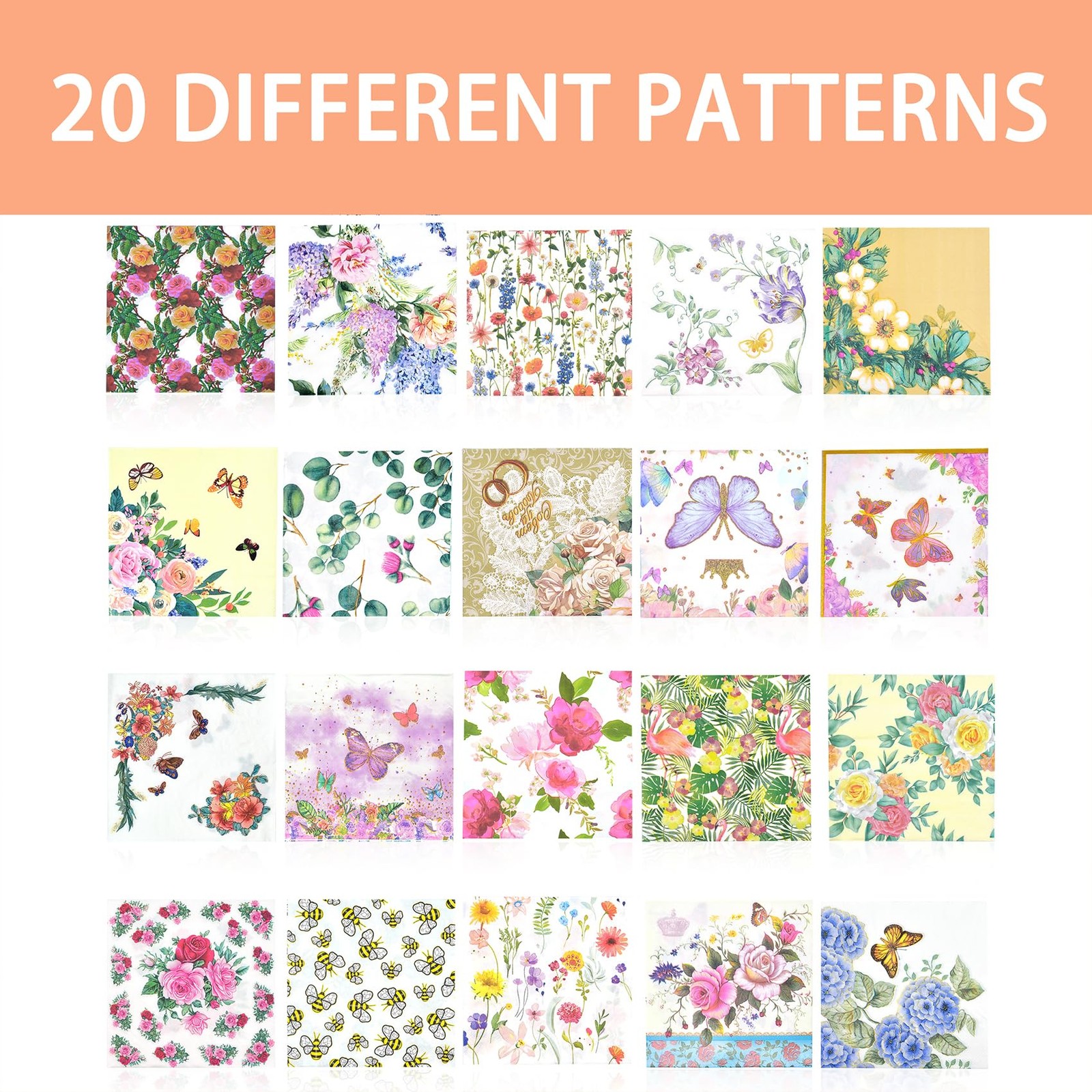 Floral Decoupage Napkins 20 Pack Assorted Multicolor 13×13″ Decorative Paper