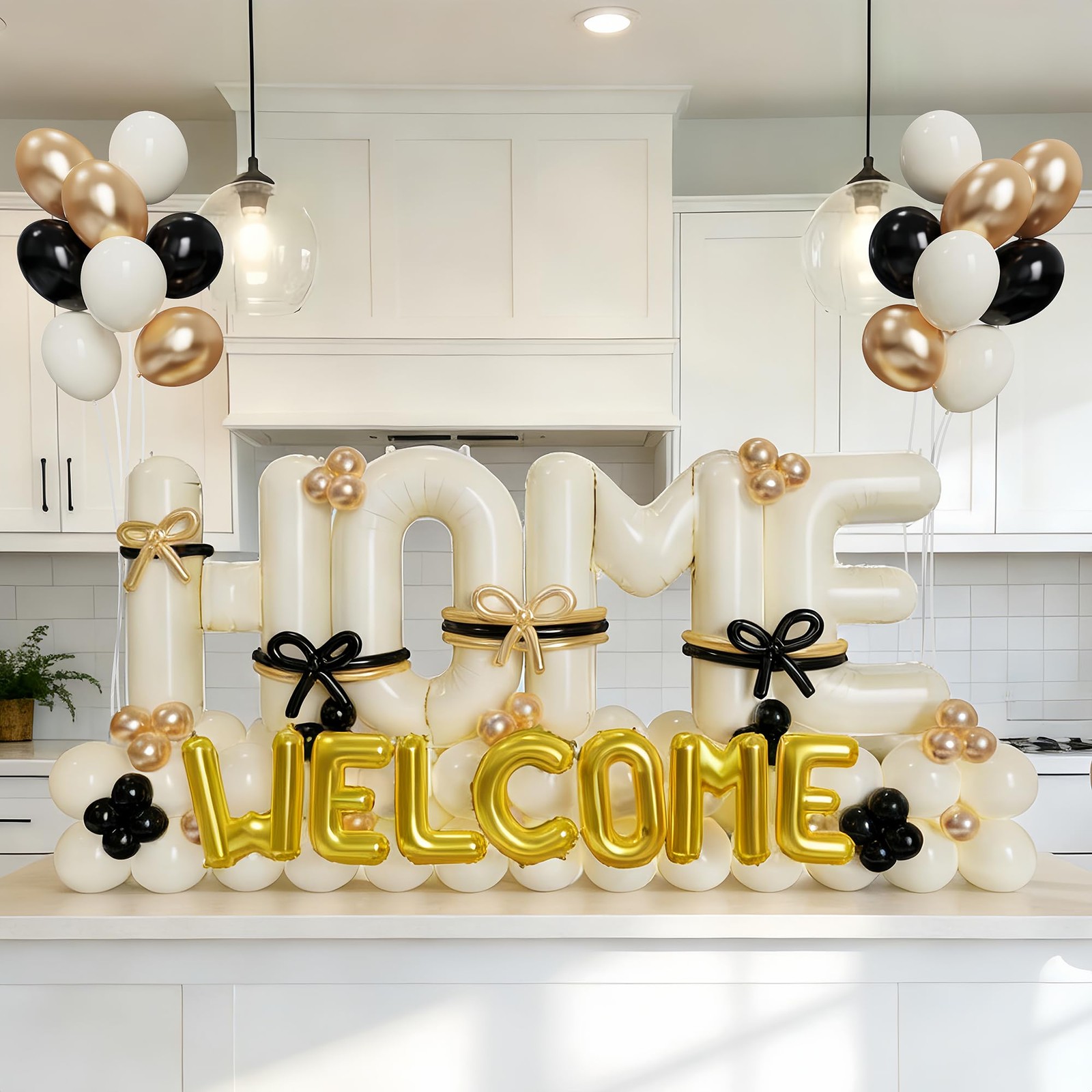 145Pcs Housewarming Party Decorations, 40Inch Beige Welcome Home Balloon Banner