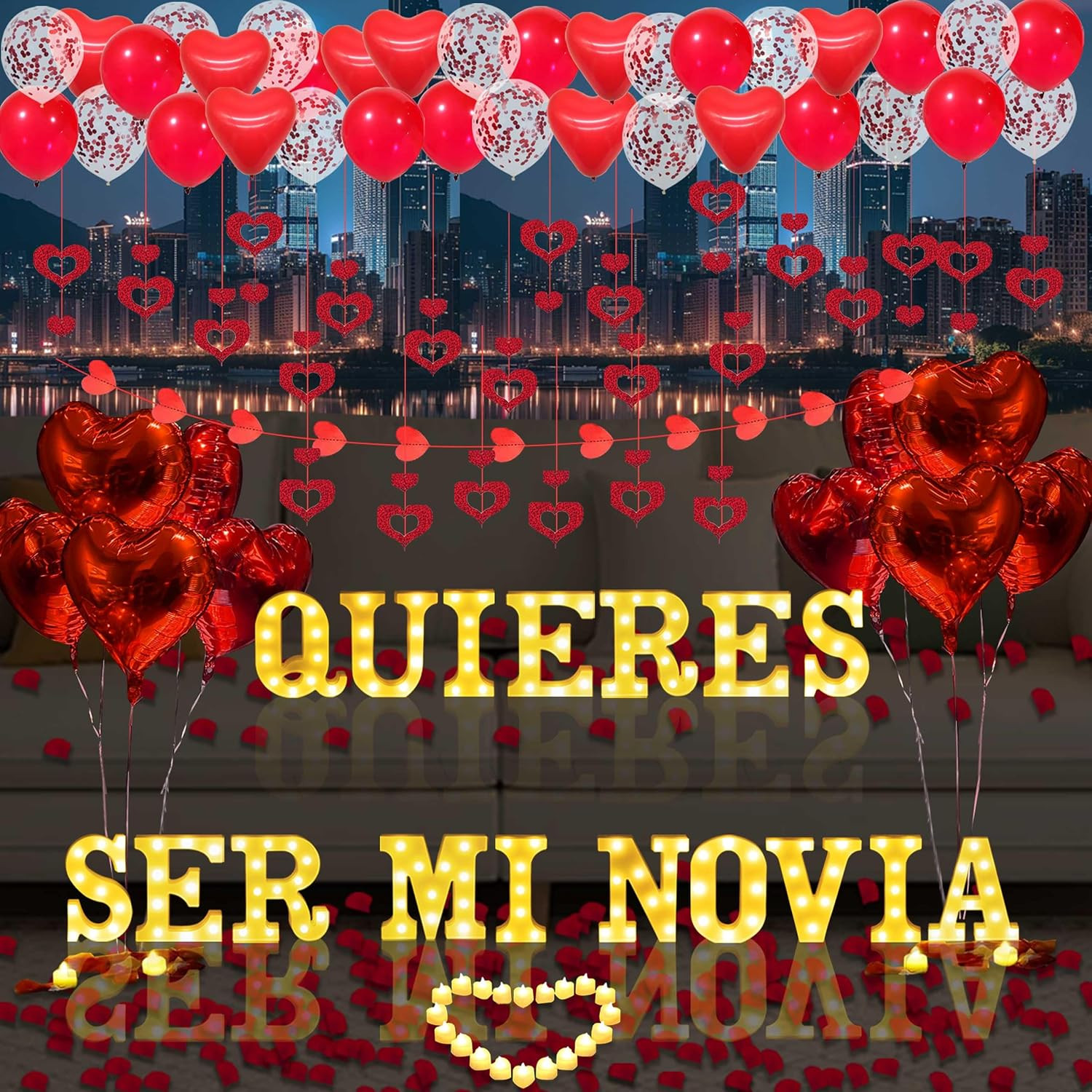 Quieres Ser Mi Novia Light Up Letters Proposal Decorations, 17Pcs 6.3″ Letter Si