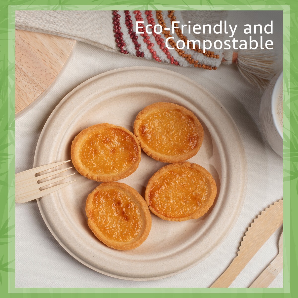 Ibambo Bamboo Disposable Paper Plates – 7 Inch, 50 Pack, Compostable Plates