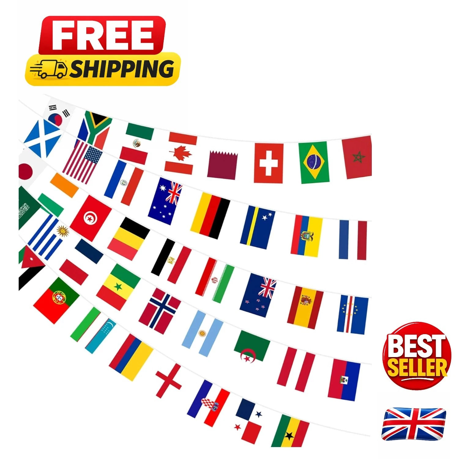 NEW Football World Cup Bunting 15 Metre 48 EXTRA LARGE FLAGS Speedy Delivery
