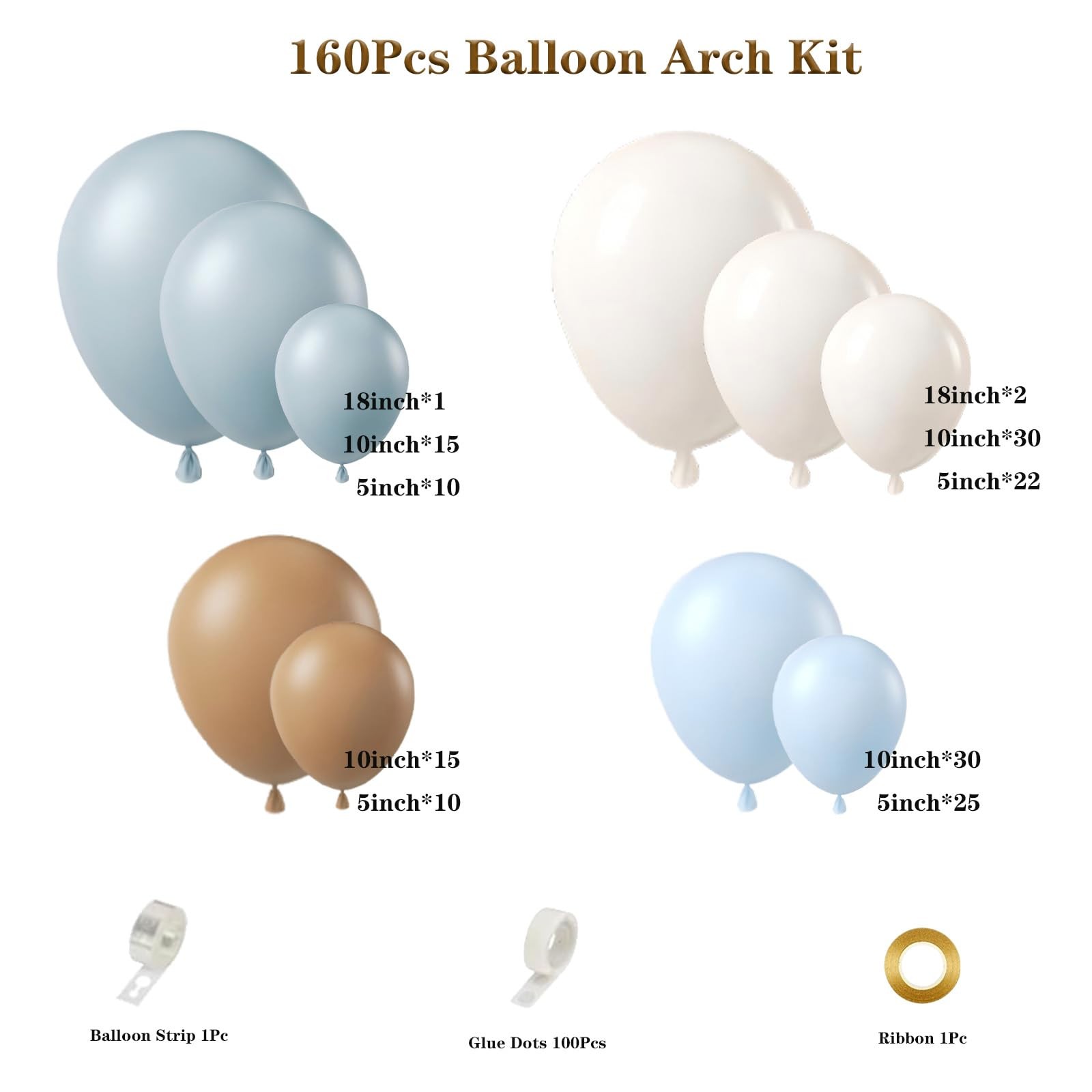 160Pcs Dusty Blue and Brown Balloon Garland Arch Kit Brown White Light Blue B…