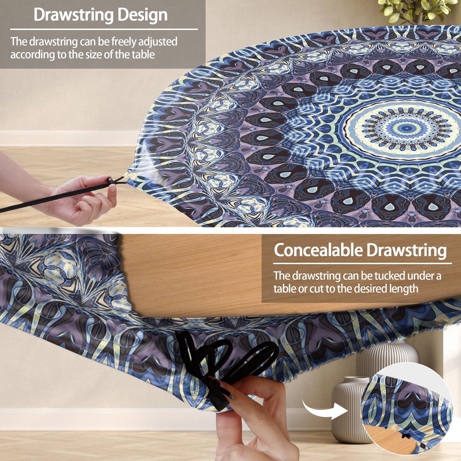 Fitted Round Fit 36-44 Inch Table, Blue Purple Bohemian