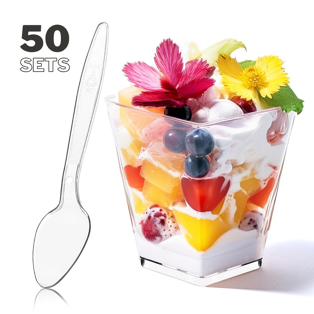 8 Oz Plastic Dessert Cups with Lids, Spoons