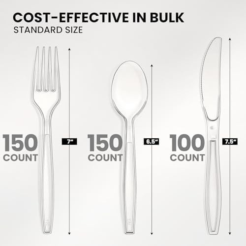 400 Count Heavy Duty Plastic Silverware, BPA-Free, Clear Plastic Cutlery Set,…