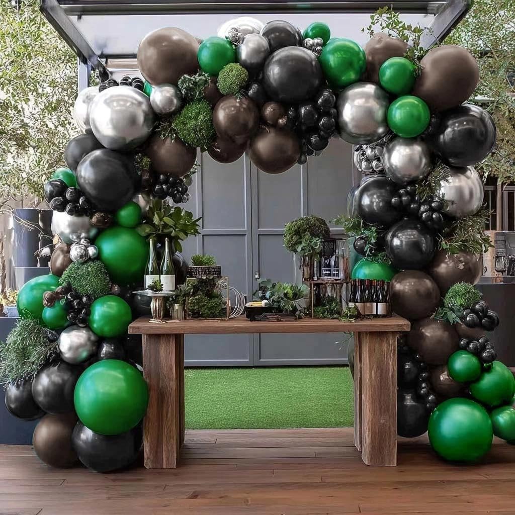 Captank Black Green Balloon Arch Double Stuffed Latex Dark Green Brown Silver