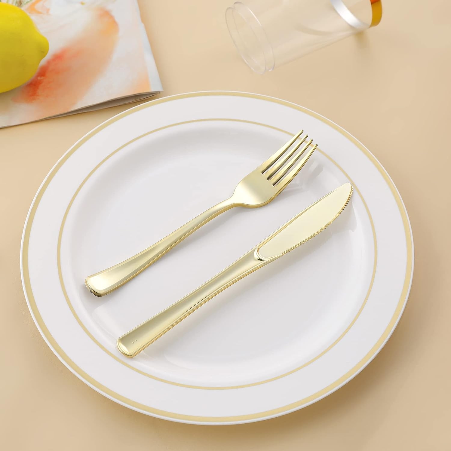 50PCS Gold Plastic Forks, Solid, Durable and Heavy Duty Plastic Forks