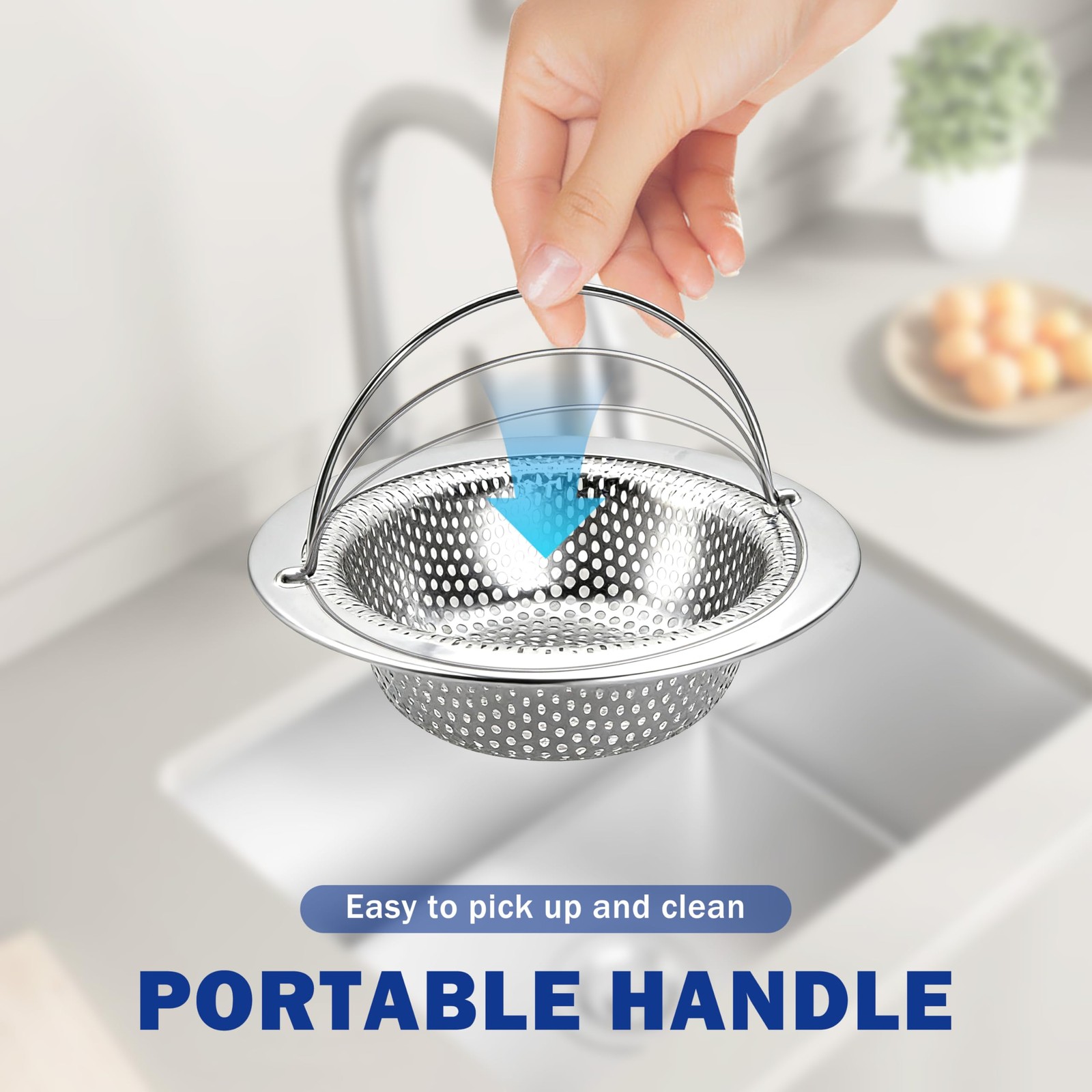 2 Pack Kitchen Sink Drain Strainer with Handle, Universal Stainless Steel Food C