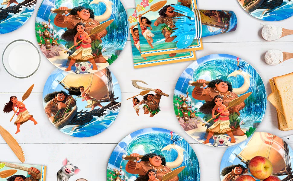 115 Pcs Moana Party Decorations and Tableware Set Tablecloth Backdrop Banner