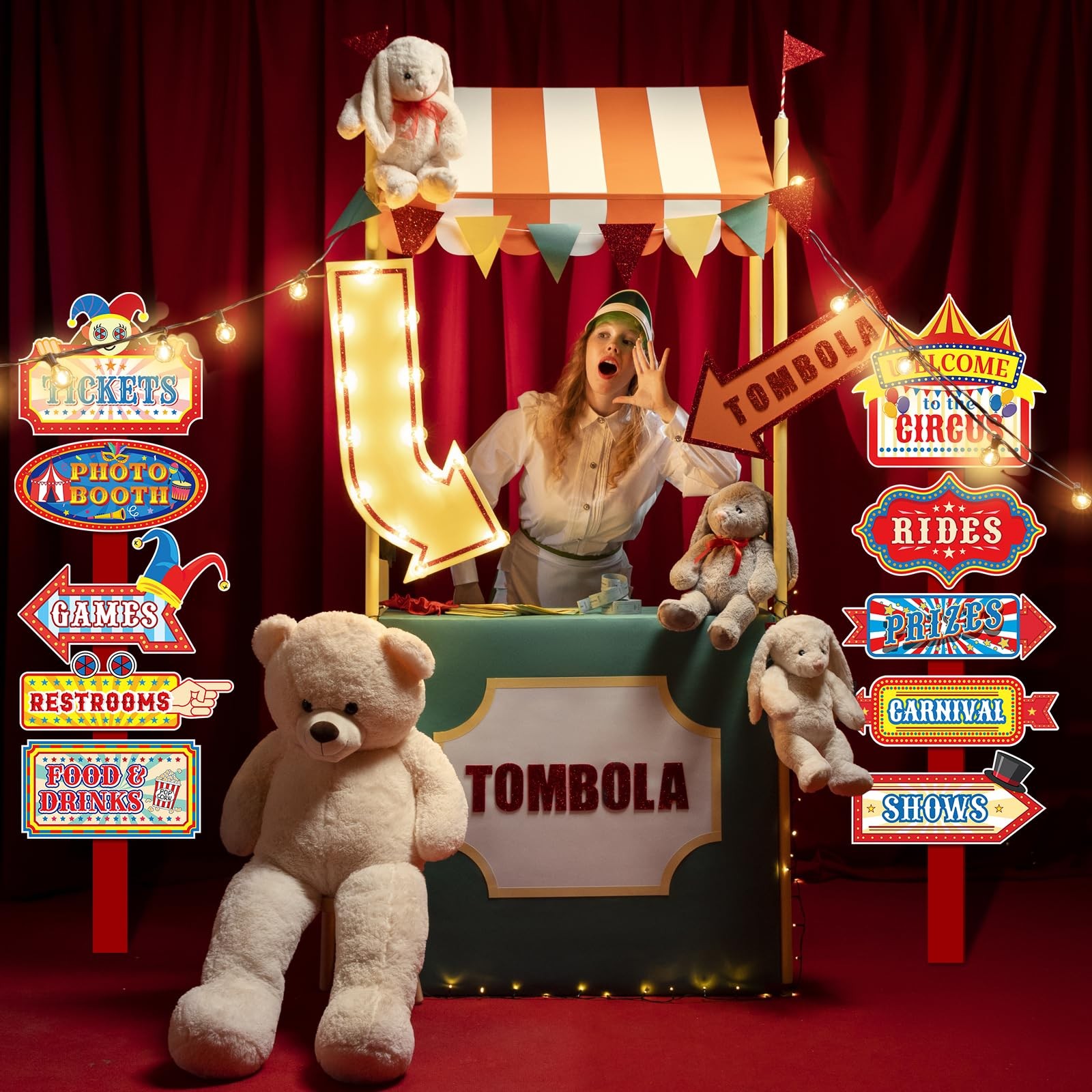 20 PCS Circus Carnival Decorations Theme Party Photo Booth Props Welcome Signs