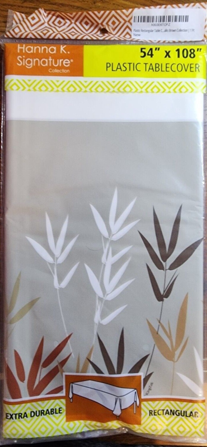 HANNA K Stalks Collection – Brown; PLASTIC TABLE COVER 54 x 108 in NEW