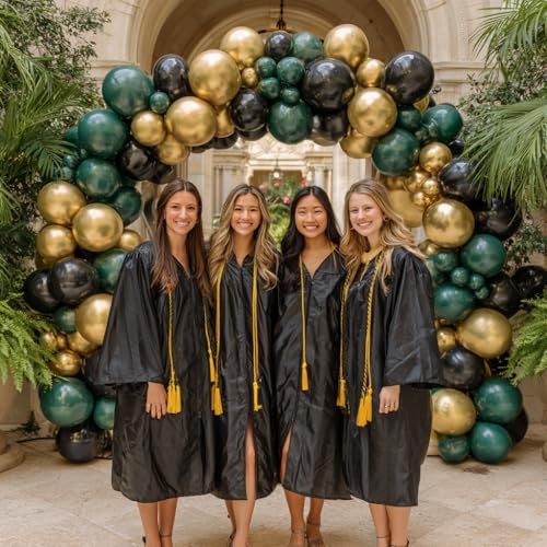 Dark Green and Gold Black Balloon Arch Kit, Double Stuffed Emerald Green Black