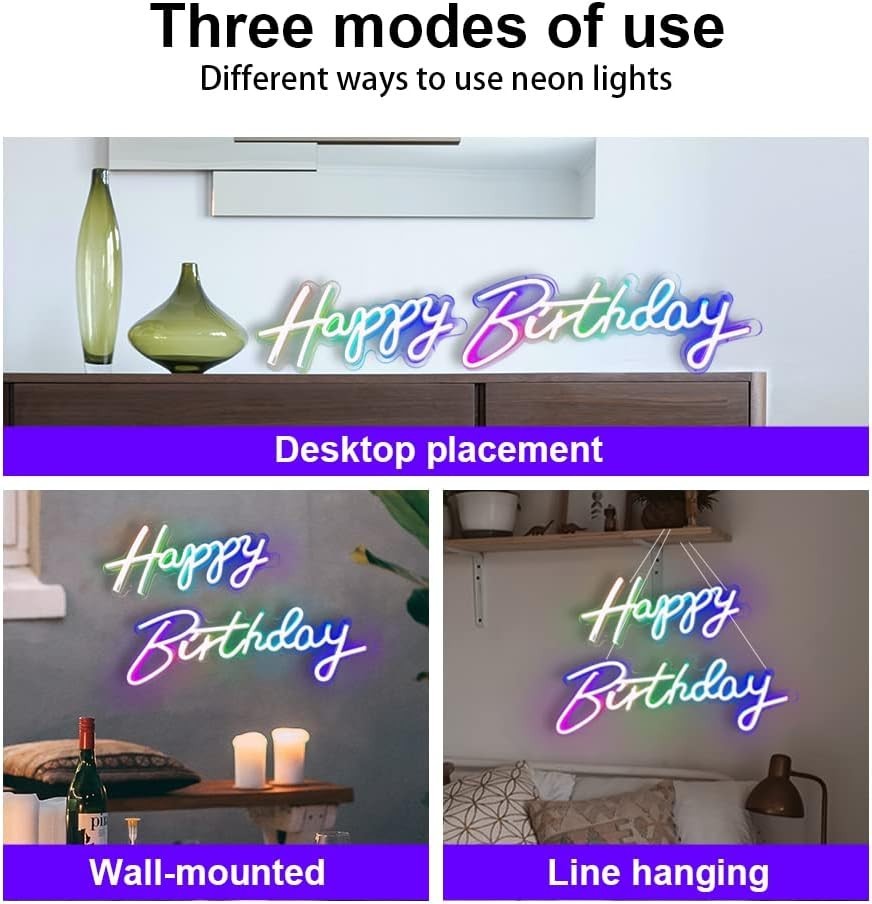 Extra Large 43″ Multi Color Happy Birthday Neon Sign – App/Remote Control, RG…