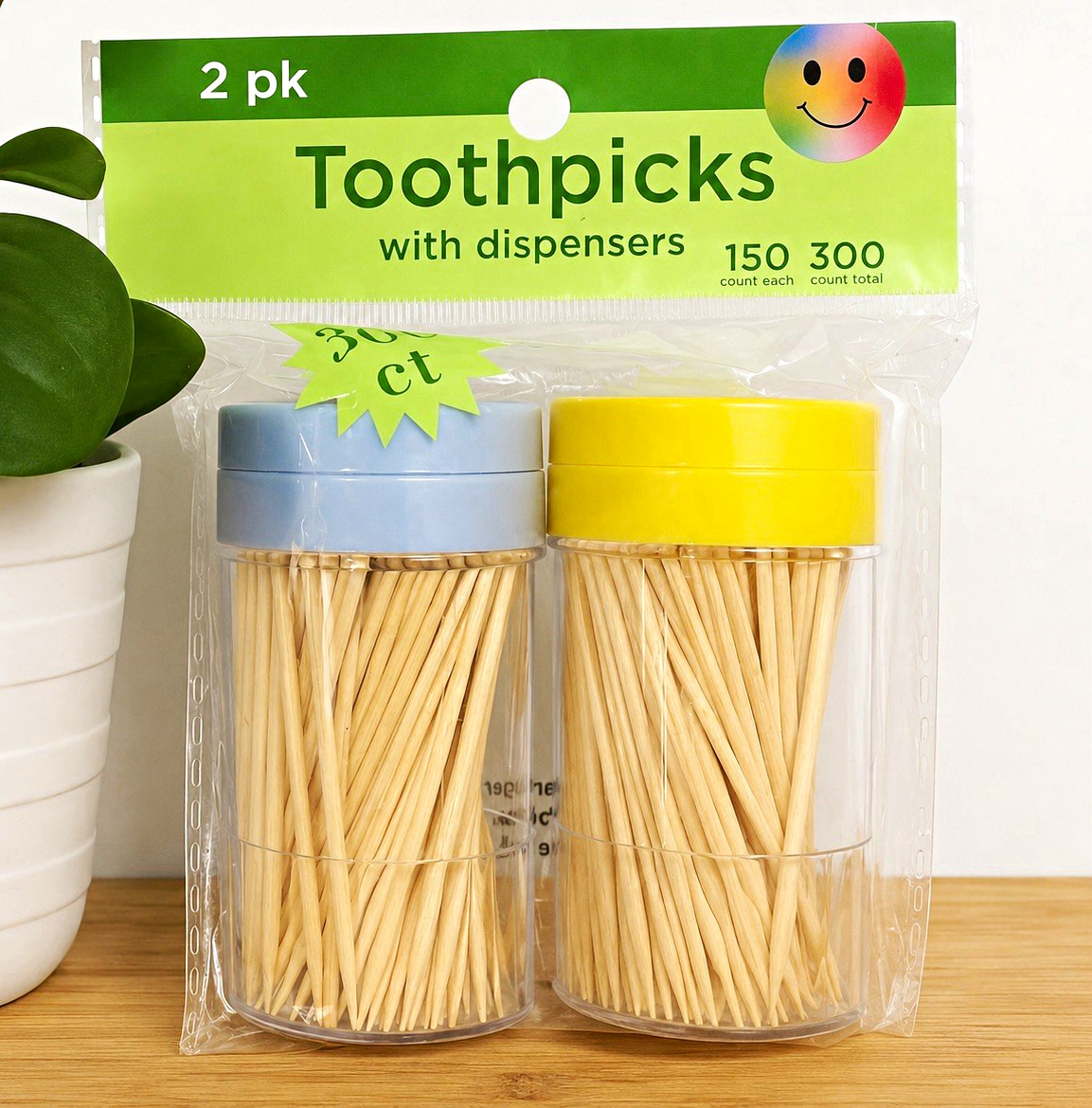 Toothpicks 2-Pack Dispensers blue & yellow, refillable, 300 Ct. 🇺🇸 USA Seller