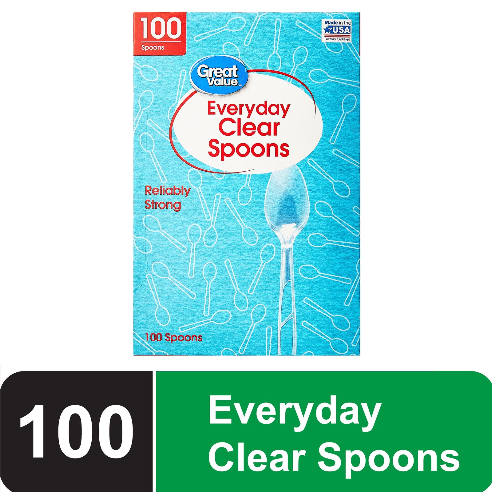 Great Value Plastic Everyday Clear Spoons, 100 Count