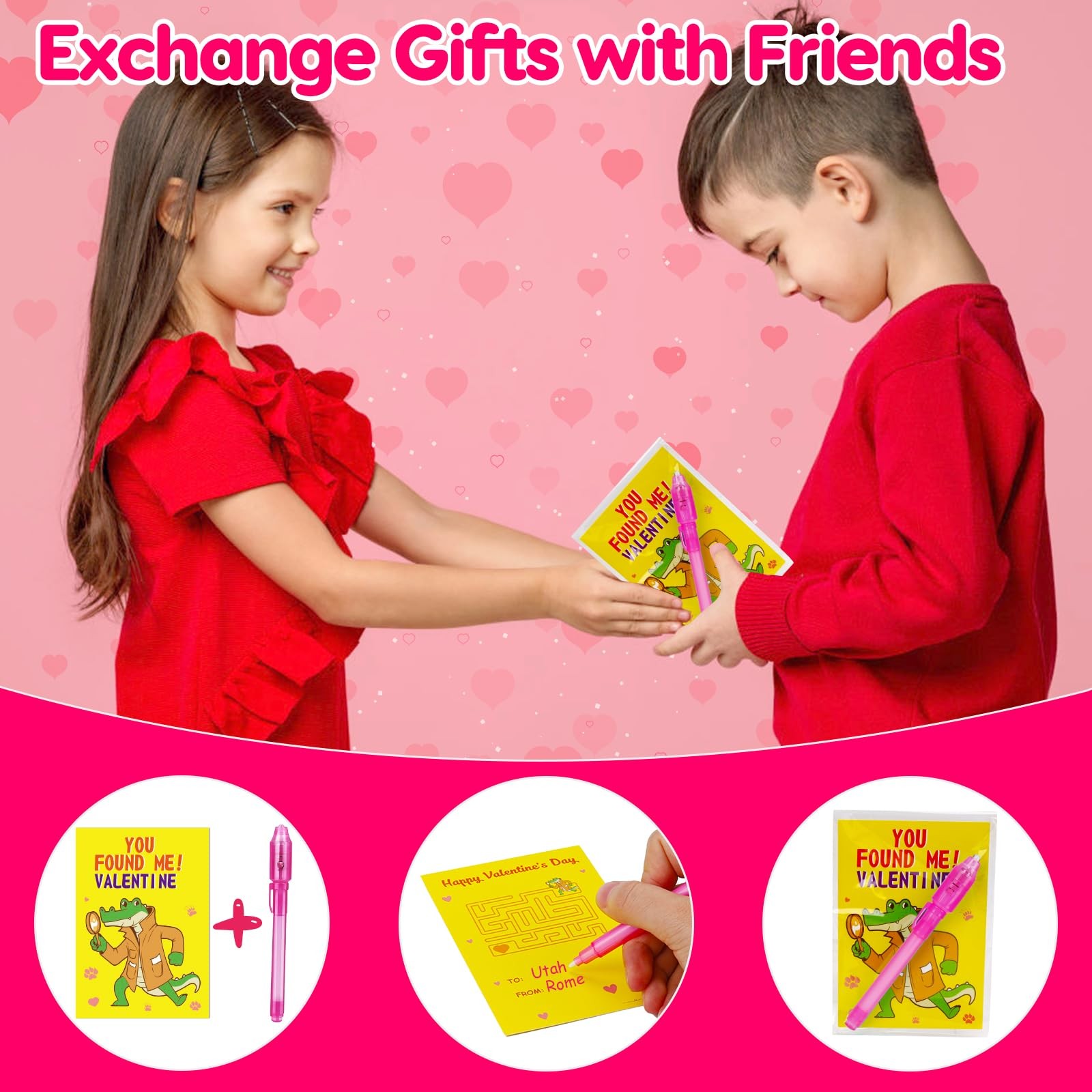 28PCS Spy Pens Valentines Day Gifts for Kids School Magic UV Light Pen Valent…