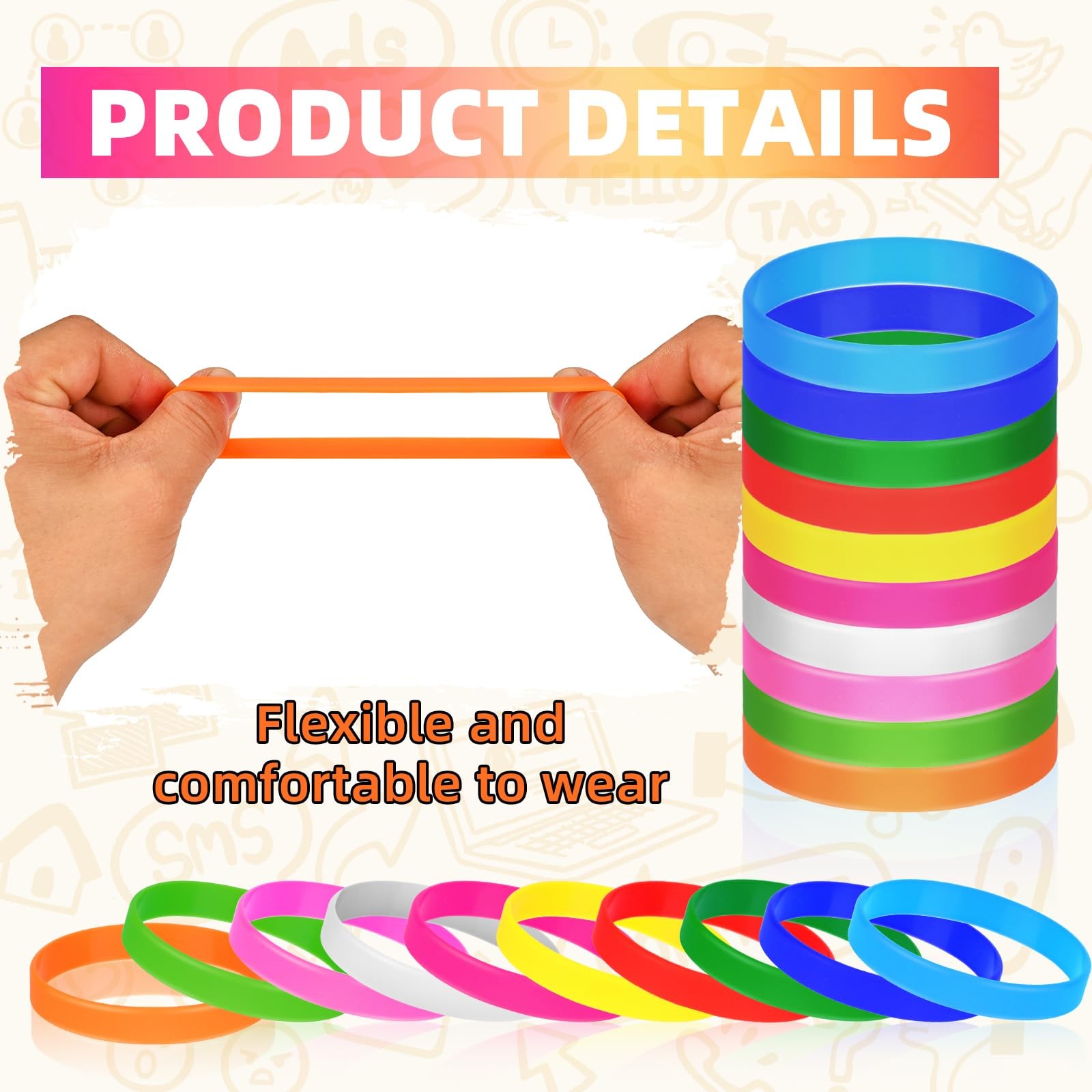50 Pieces Solid Color Rubber Bracelets Silicone Wristbands, Stretch Colored R…