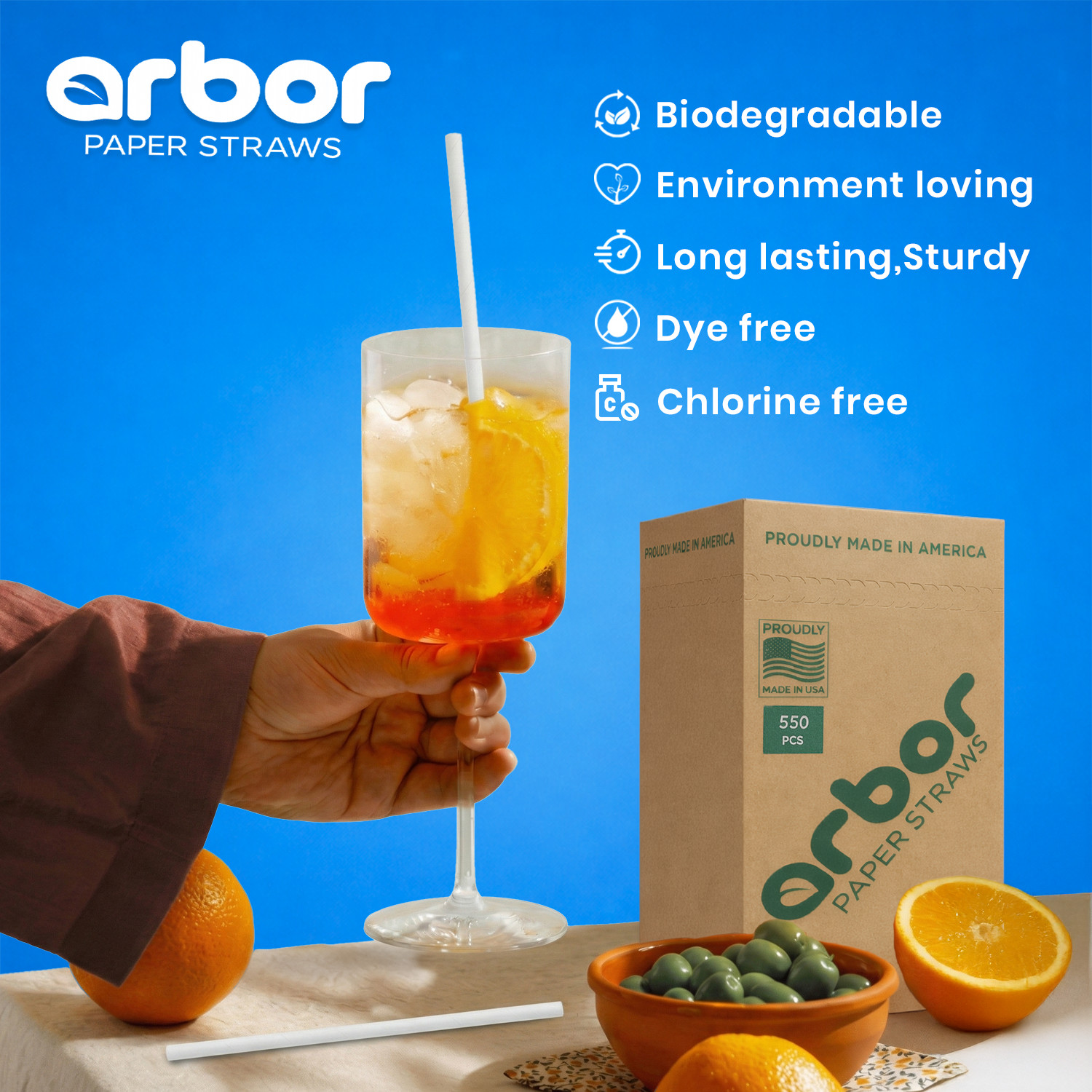 Arbor Paper Drinking Straw 7.5″White Ecofriendly Disposable Paper Straws 550 Pcs