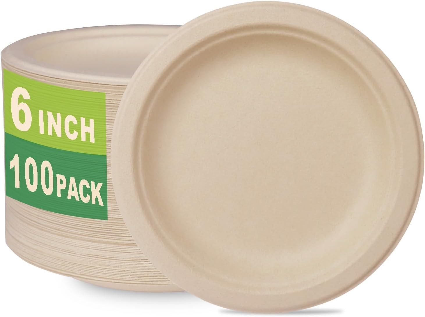 100 Count 6“ Small Compostable Dessert Plates, Heavy-duty Unbleached Biodegra…