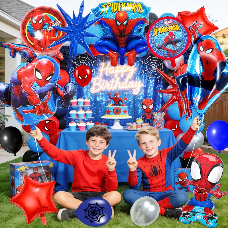 Spider Man Birthday Balloon Arch Kit, 87 Pcs Spider Man Balloon Foil Balloons