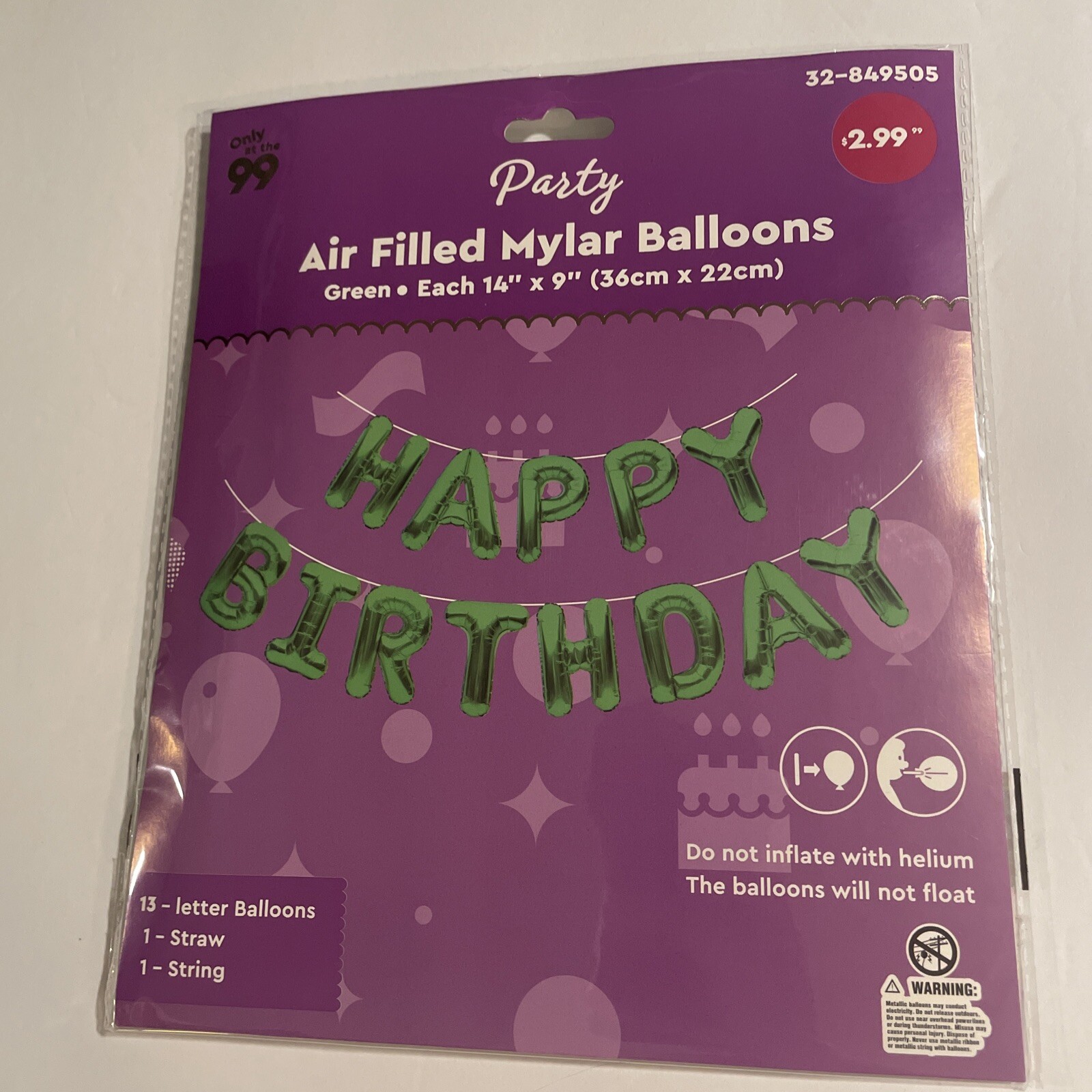 Mylar Balloons “Happy Birthday” Green Banner New