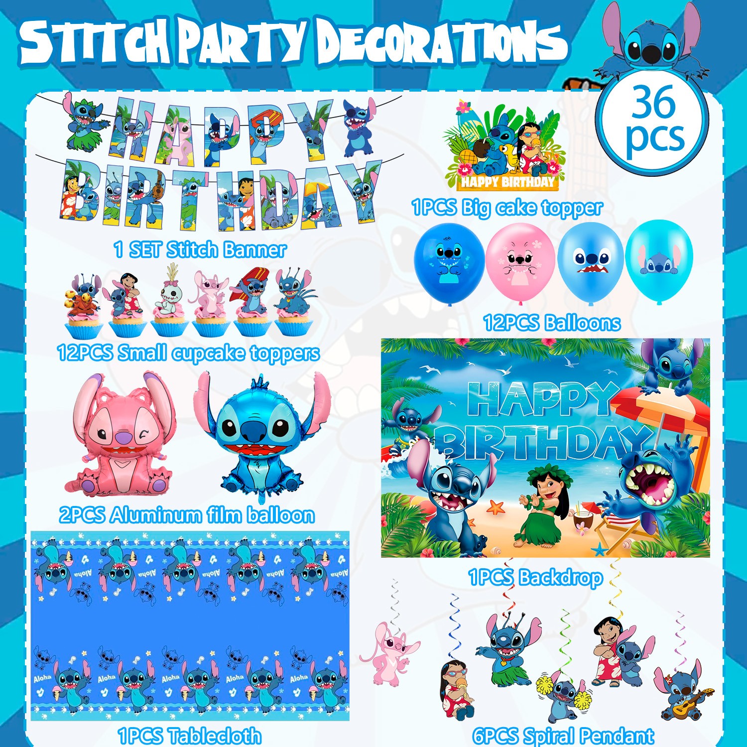 Lilo and Stitch Party Supplies Stitch Birthday Decorations Balloons Set Backdrop