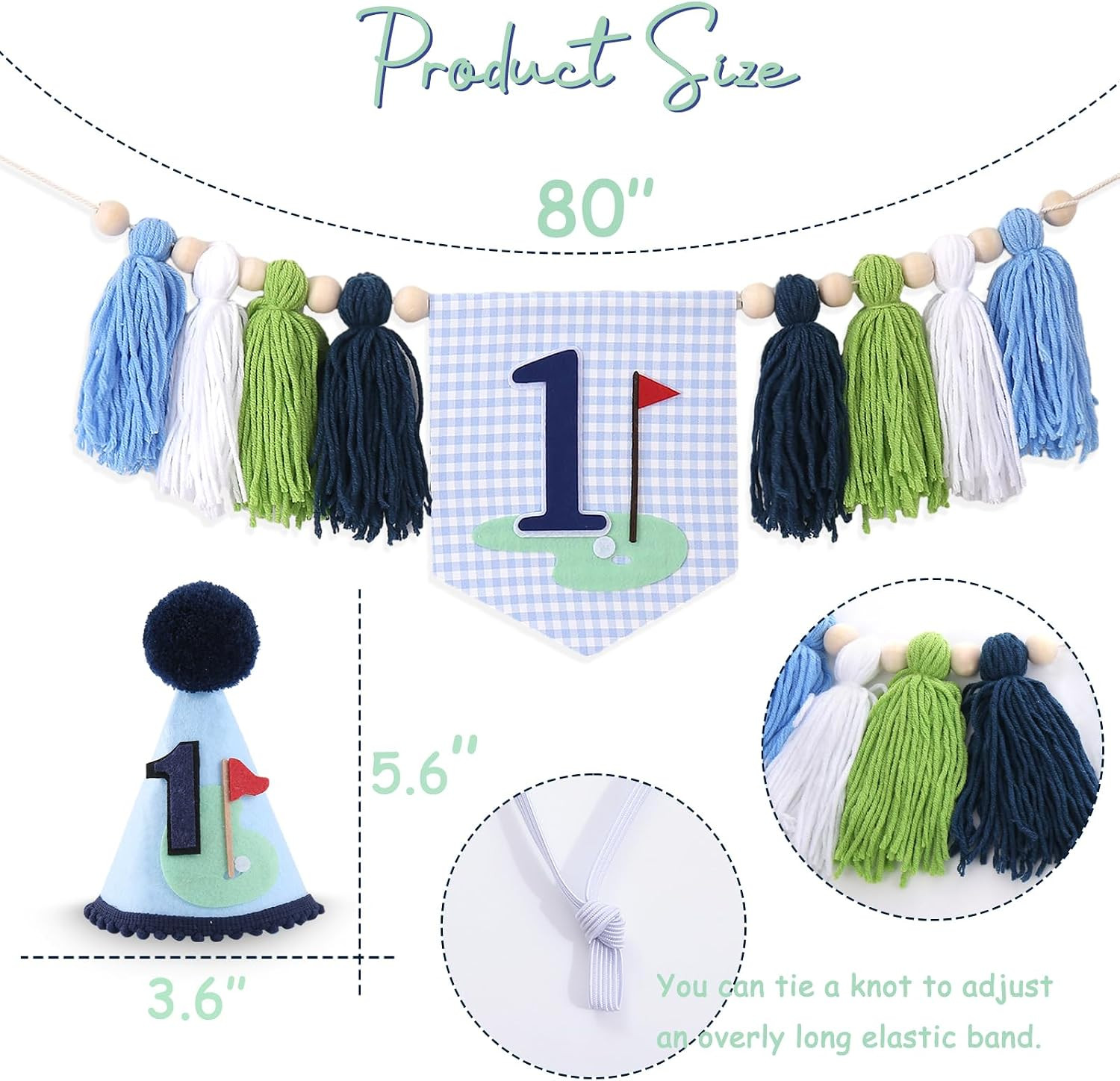Golf 1St Birthday Highchair Banner – Hole in One Theme Blue Gingham One High Cha