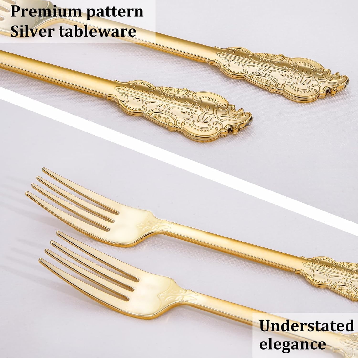 Festive Gold Plastic Silverware – 100 Pieces