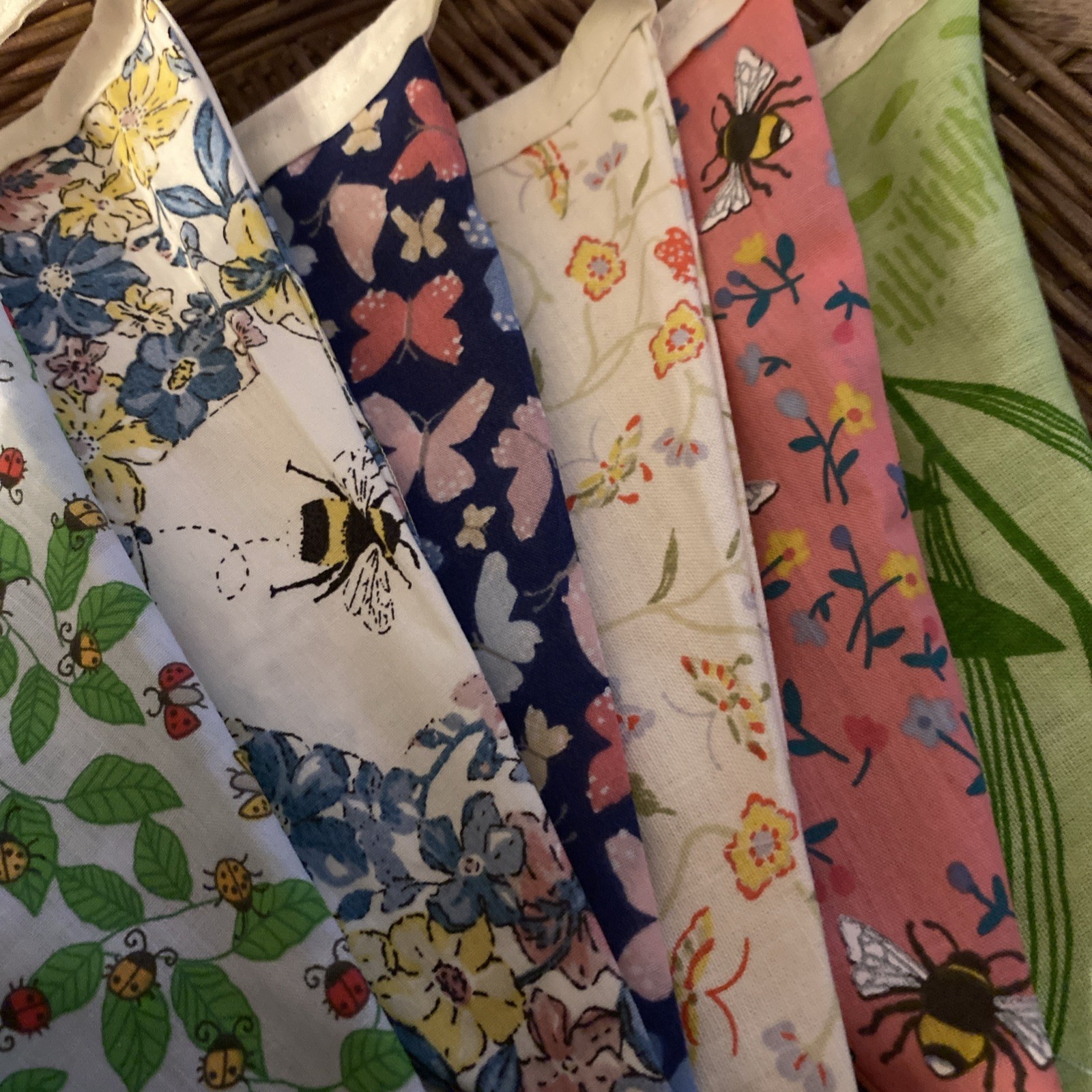 Handmade Fabric Bunting 12 Flags 3m multicoloured insects and creatures