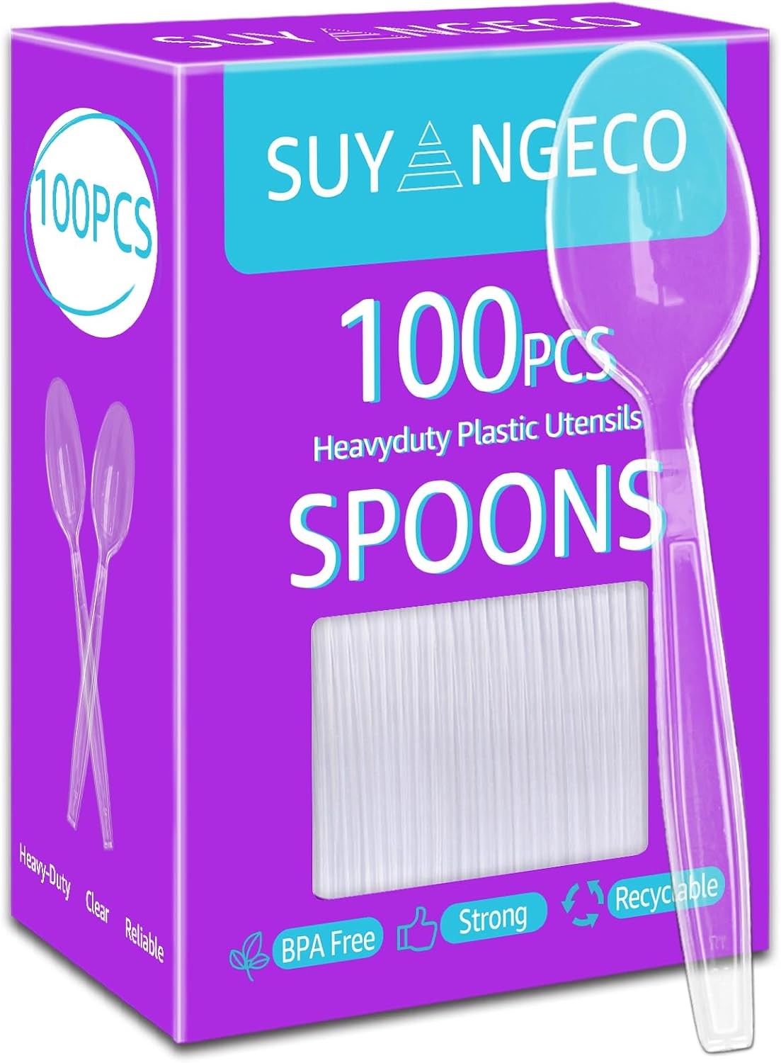 100 Count] Clear Plastic Spoons Heavy Duty Disposable Spoon Reusable Bulk