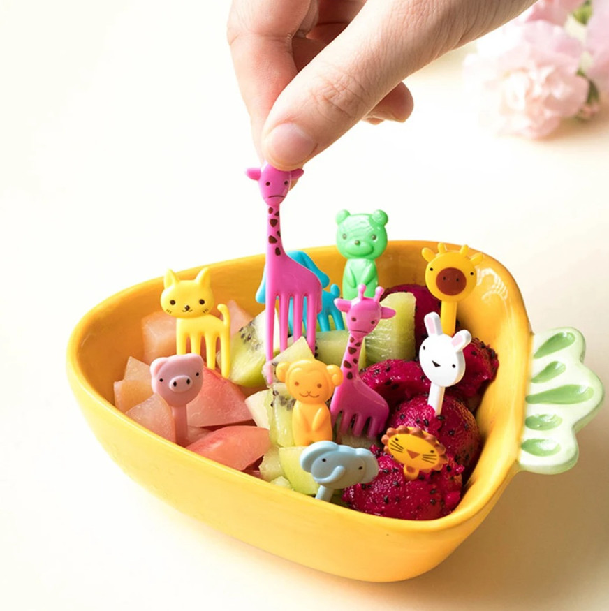 10pcs Mini Cartoon Animal Fruit Forks – Reusable Snack & Dessert Picks for Kids