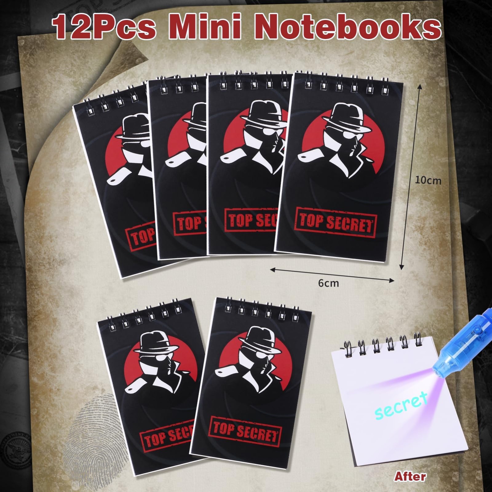 Spy Party Favors Set – Invisible Ink Pen, Secret Notebook, Name Tag, Magnifying