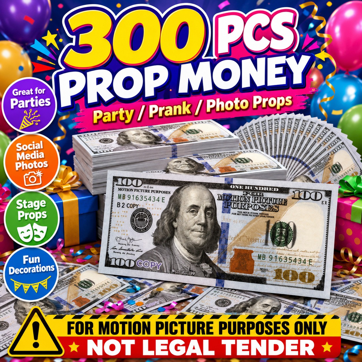 300 PCS Motion Picture Use Props Money for Party Video Photo Booth Props