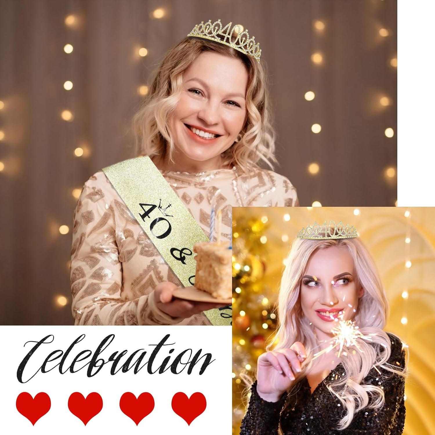 40Th Birthday Crown, 40 & Fabulous Sash, Pearl Pin Set, Tiara Decorations