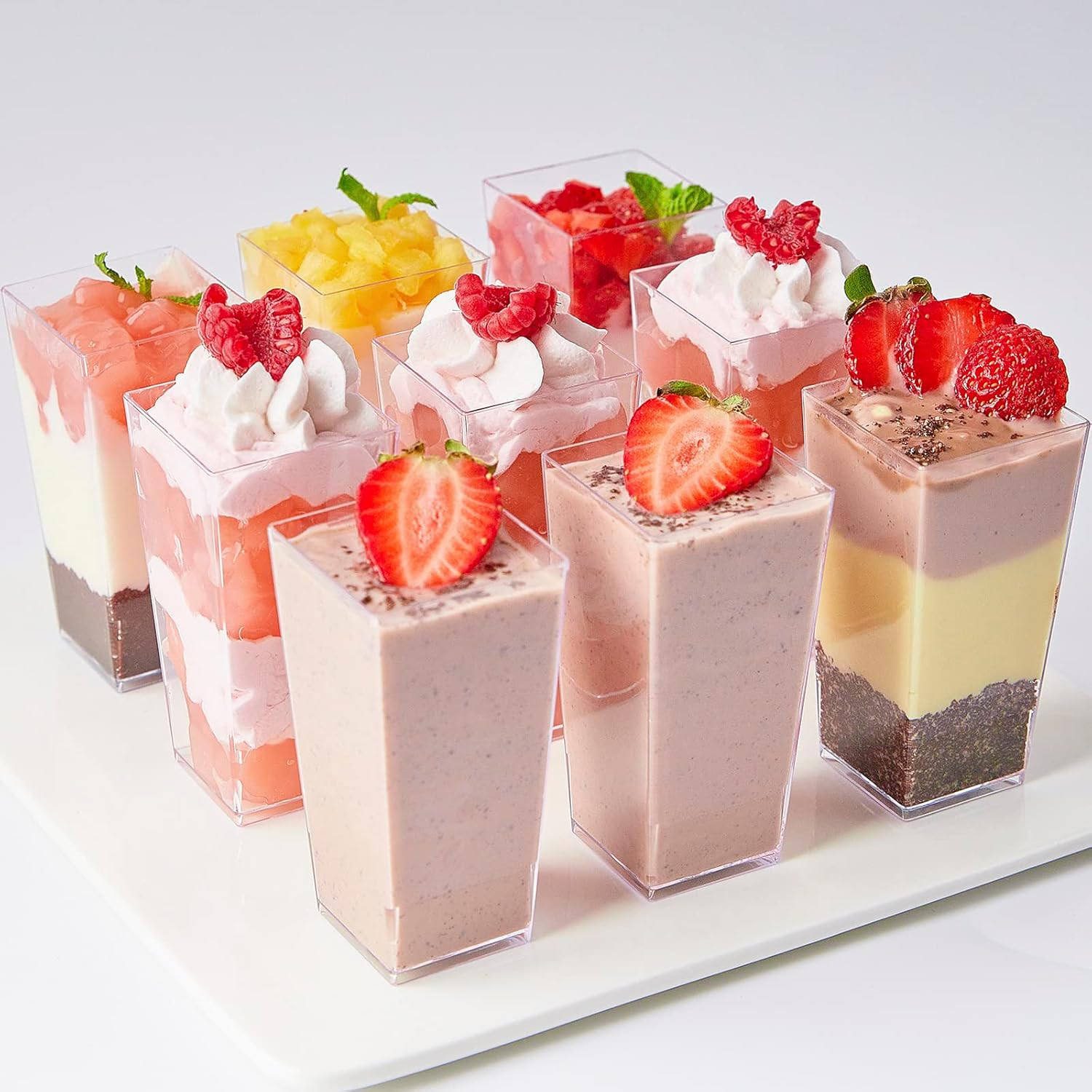 50 Pack 3 Oz Square Mini Dessert Cups with Spoons Clear Plastic Dessert Shooter