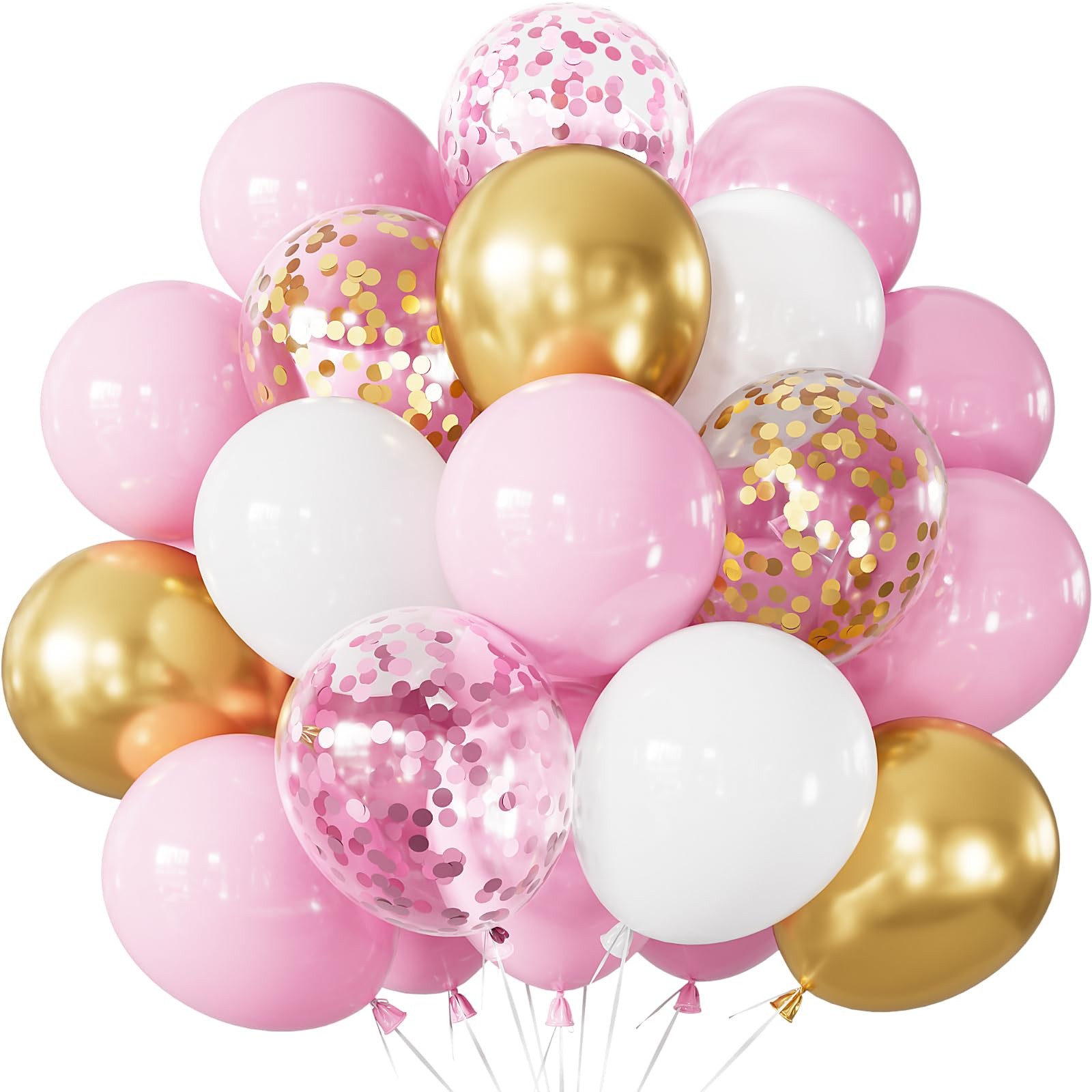 Pink and Gold Balloons Set – 12 Inch Light Pink White Balloons Shiny Metallic…