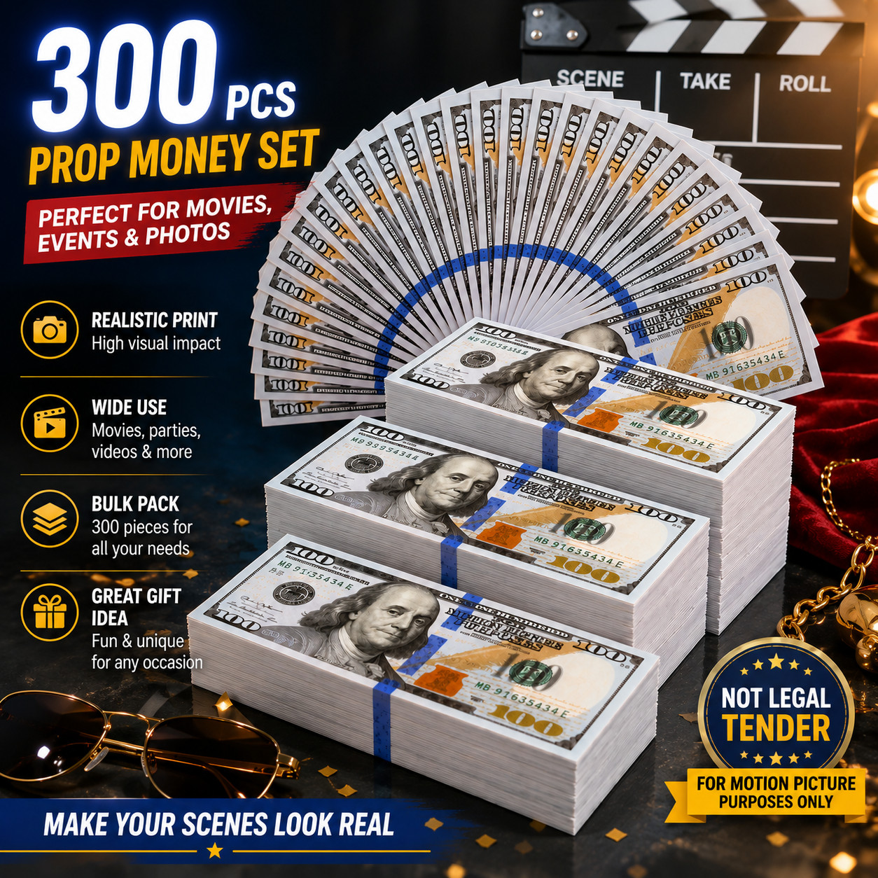 300 PCS Prop Fake Toys Money BANK GAMES CASH PAPER Different DOLLAR BILLS $ US