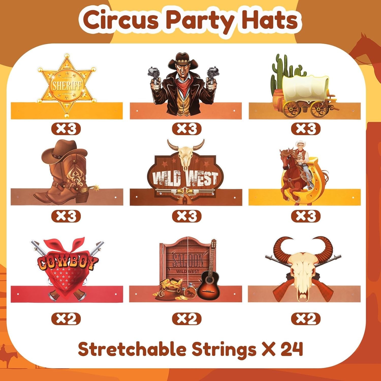 24 Pcs Party Hats Cowboy Paper Headbands Western Cowboy Hair Accessories Crow…