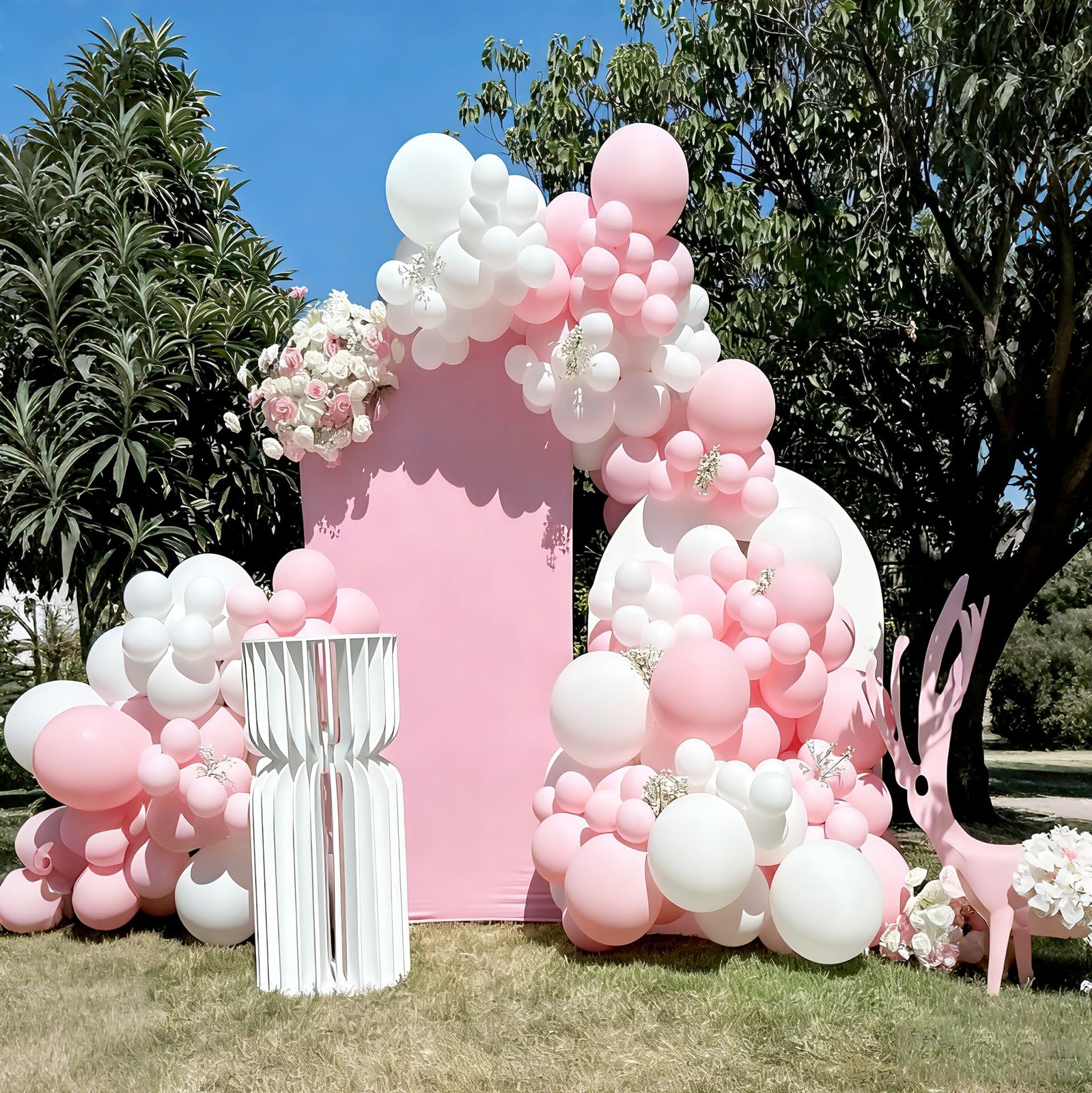 Light Pink Balloon Arch Kit, 134Pcs Pink and White Balloons