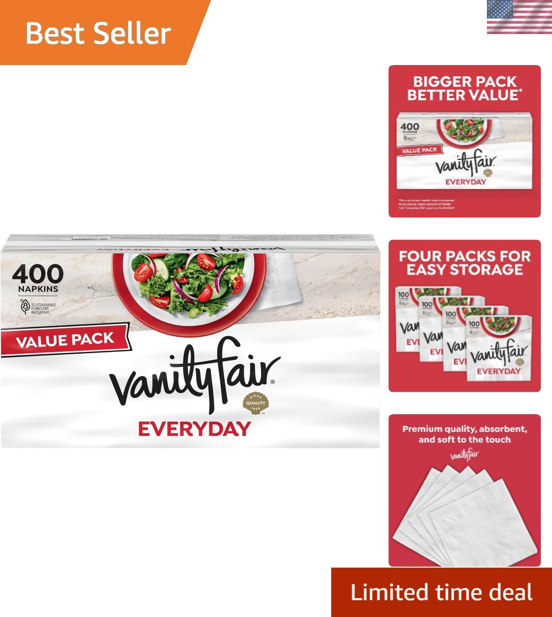 Elegant 400 Count Vanity Fair Napkins – Smooth, Absorbent for Family Gatherings