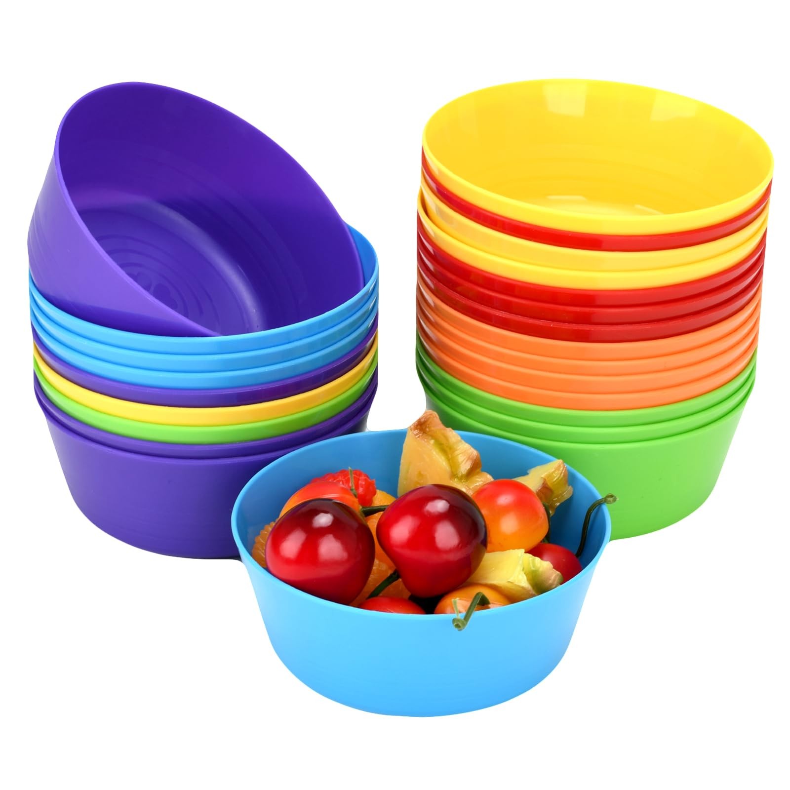 LYHLYA 24-Pack Plastic Bowls 10 oz, Microwave & Dishwasher Safe, 6 Vibrant Color