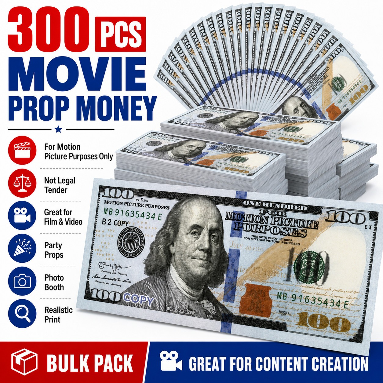 300 PCS Props Money for Film Making Video Recording Party Event Supplies