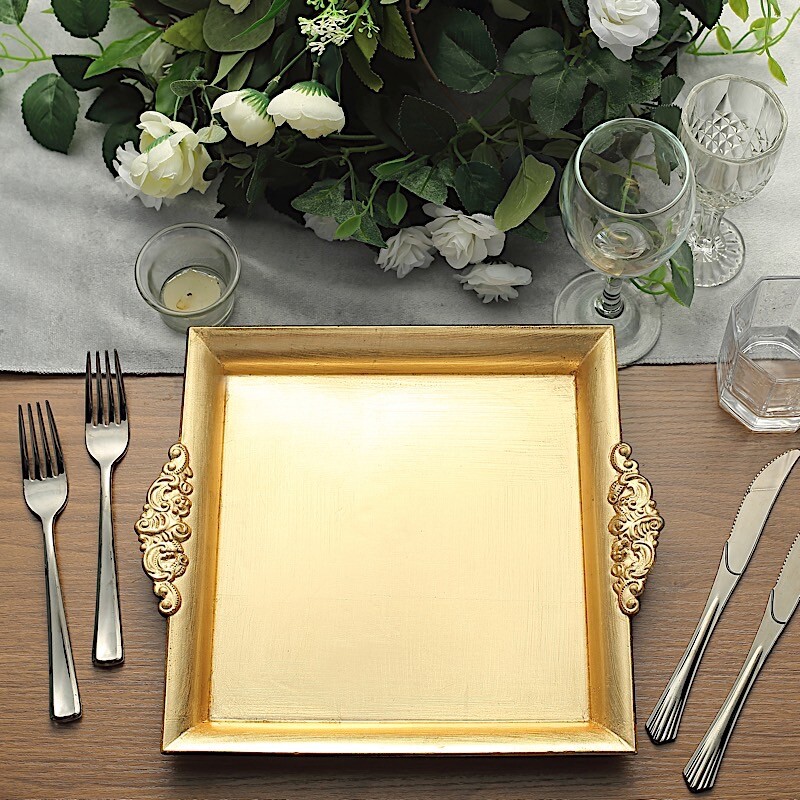 24 GOLD 10″ Square with Embossed Rim Charger Plates Wedding Party Home Supplies