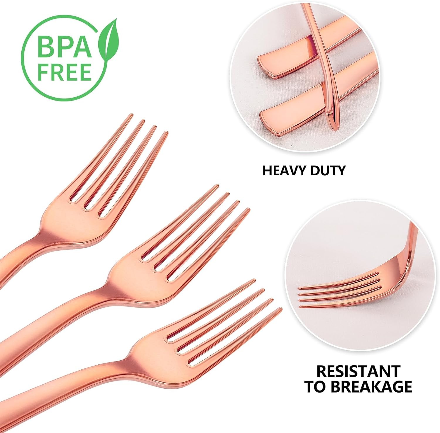 50PCS Rose Gold Plastic Forks – Heavy Duty Plastic Forks – Solid Durable Rose